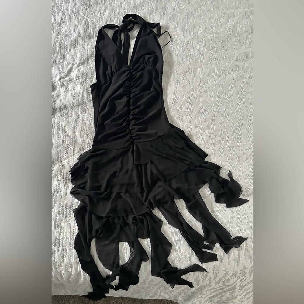 Chic Asymmetrical Black Halter Dress